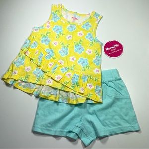 NWT Nannette Tropical Floral top with hi low ruffle hem Matching shorts size 3T